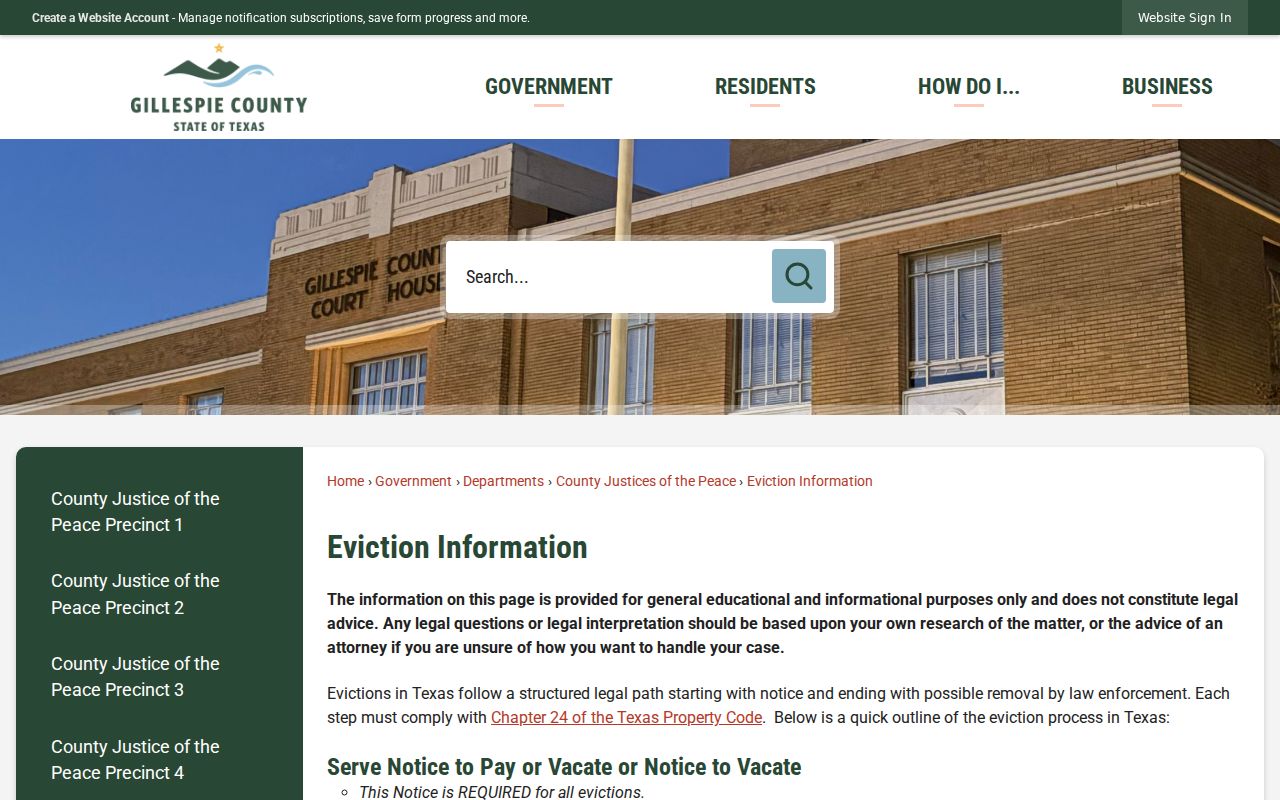 Gillespie County civil docket eviction information
