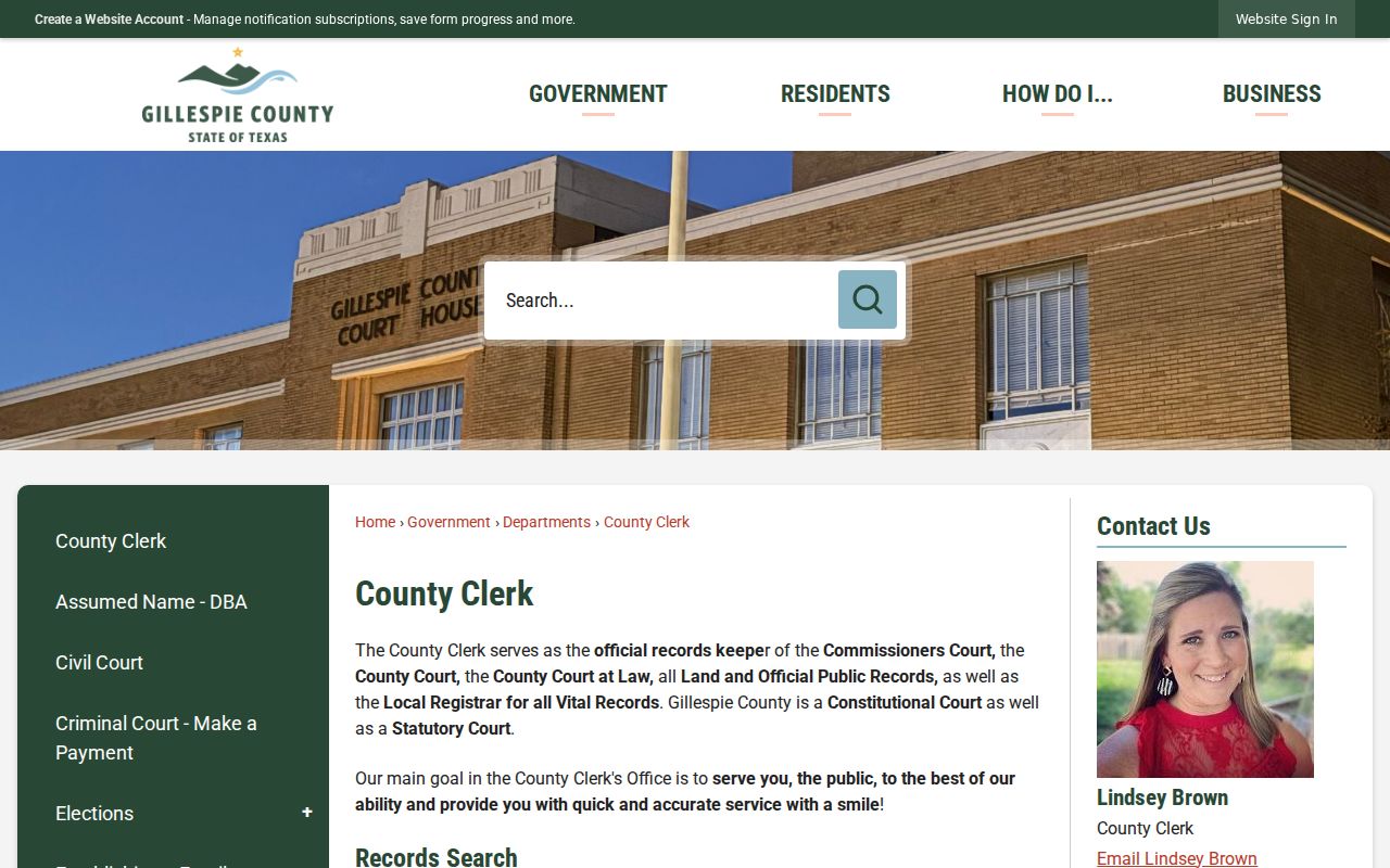 Gillespie County Clerk official webpage