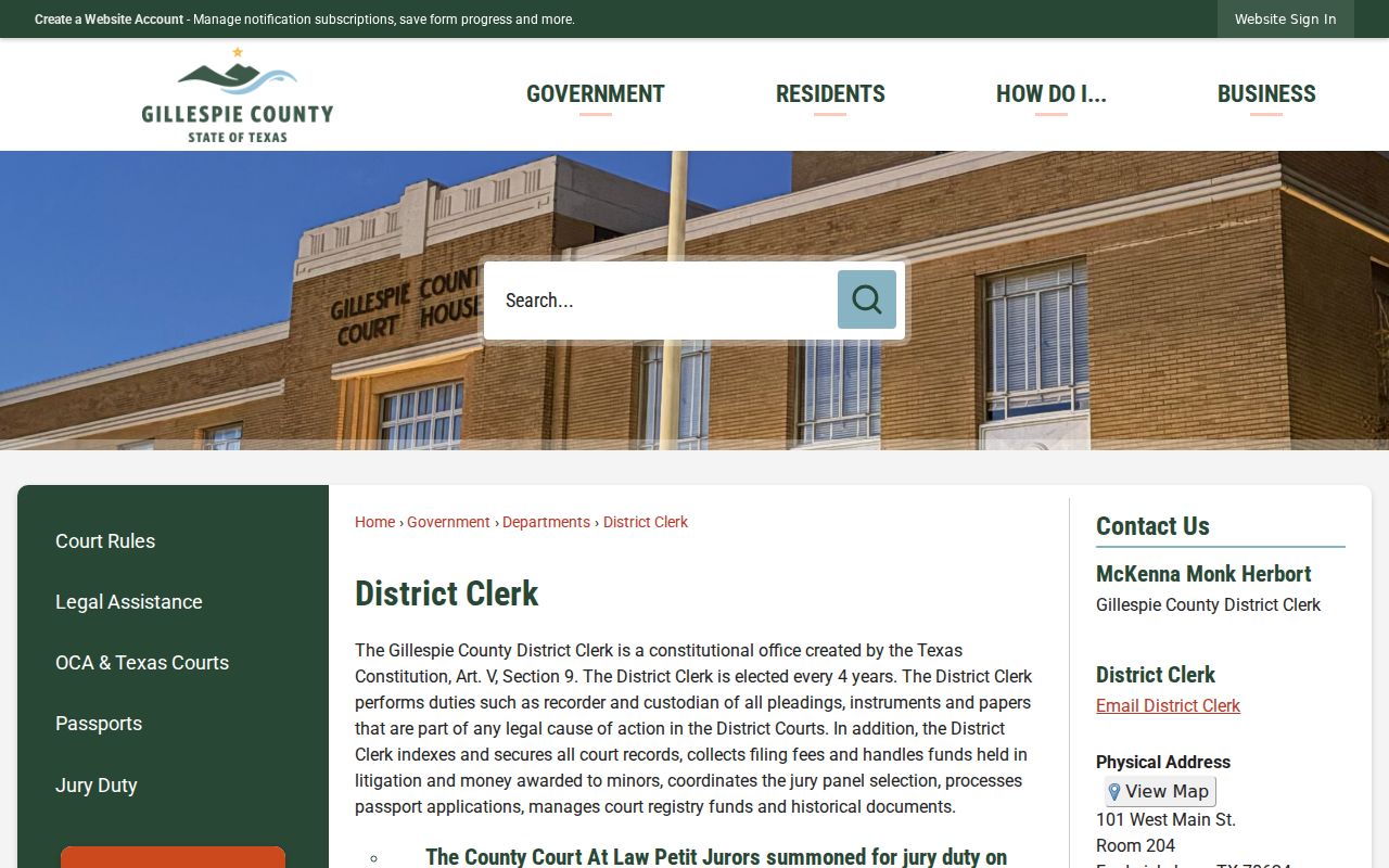 Gillespie County District Clerk webpage